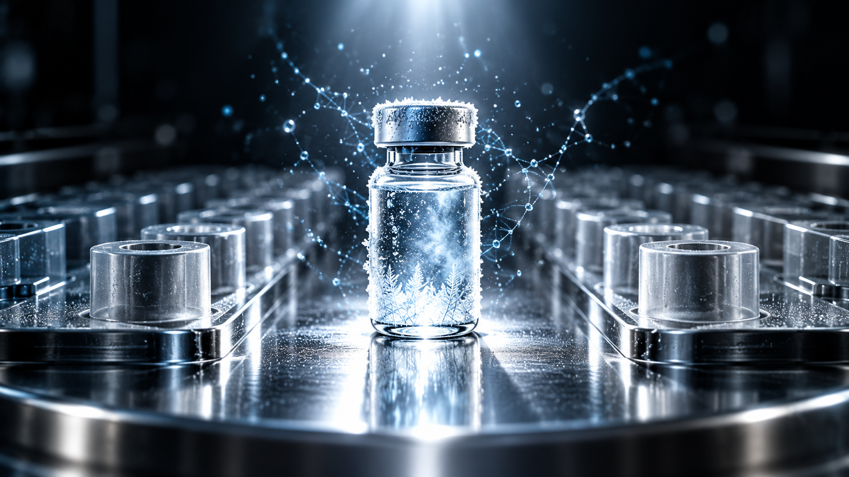 Editorial illustration for the Prognyx briefing on intismeran autogene (V940/mRNA-4157) plus pembrolizumab (Keytruda), individualized neoantigen therapy (personalized mRNA cancer vaccine) + PD-1 checkpoint inhibitor