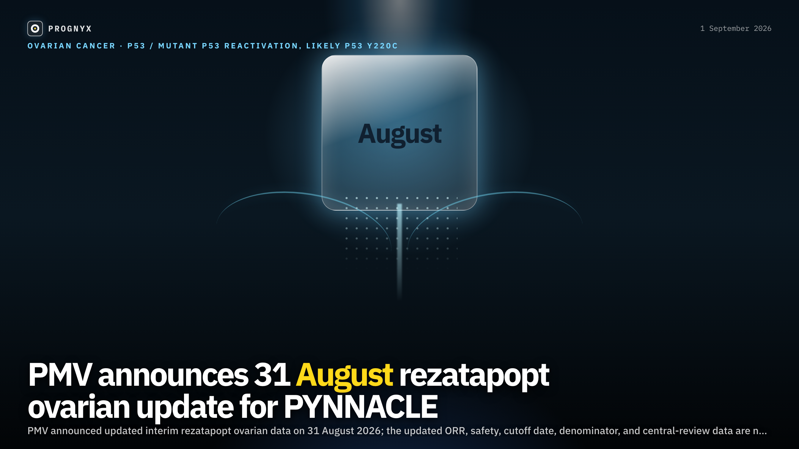 Editorial illustration for the Prognyx briefing on Rezatapopt, p53 / mutant p53 reactivation, likely p53 Y220C